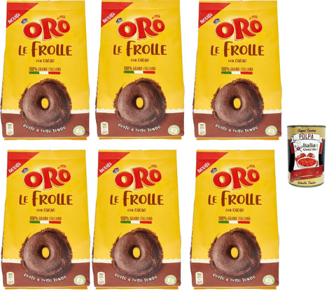 Italian Gourmet Snack Kuchen & Backwaren Oro Saiwa, Le Frolle Cacao, Italienische Mürbeteigkekse mit Kakao, biscuits 100 % Italienischer Weizen, 6x 300g + Italian Gourmet polpa 400g 8032804040014