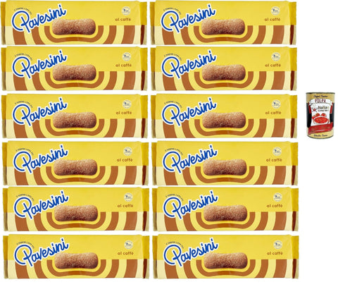 Italian Gourmet Snack Kuchen & Backwaren Pavesi Pavesini al Caffe', Biscotto Leggero per Colazione o Merenda, Leichter Keks mit Kaffee zum Frühstück oder Snack, biscuits cookies, 12x 200 g + Italian Gourmet polpa 400g 8032804040014