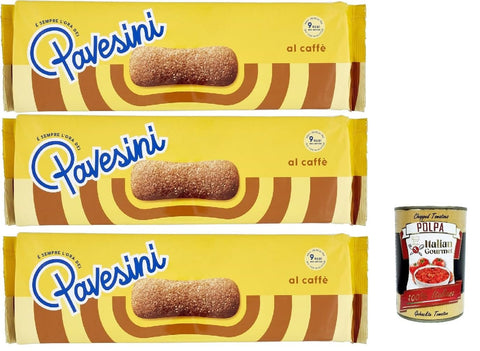 Italian Gourmet Snack Kuchen & Backwaren Pavesi Pavesini al Caffe', Biscotto Leggero per Colazione o Merenda, Leichter Keks mit Kaffee zum Frühstück oder Snack, biscuits cookies, 3x 200 g + Italian Gourmet polpa 400g 8032804040014