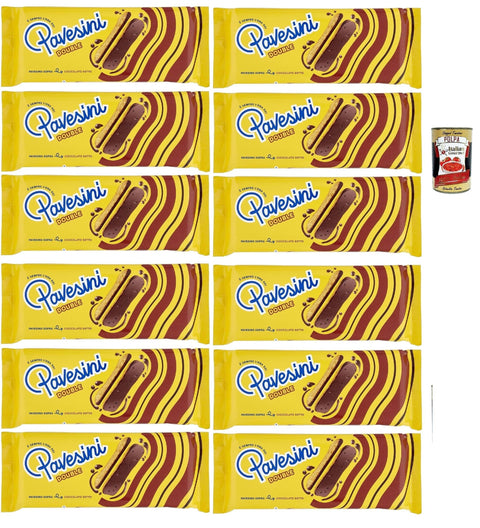 Pavesi Pavesini Double, Snack Croccante con Cioccolato Fondente, Knuspriger Snack mit dunkler Schokolade, leichter Snack, 12x 60 g italienisch Original
