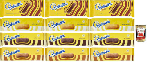 Italian Gourmet Snack Kuchen & Backwaren Pavesi Pavesini Testpaket, Snack Croccante Classico, Cioccolato, caffe', double, Knuspriger Snack mit dunkler Schokolade, leichter Snack, 12 Stücke + Italian Gourmet polpa 400g 8032804040014