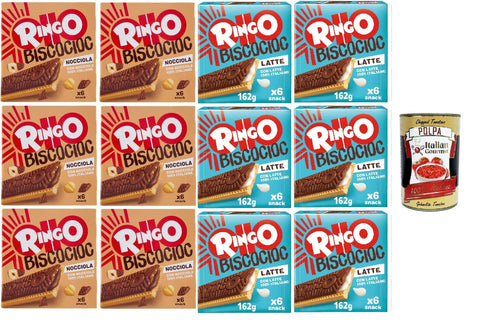 Italian Gourmet Snack Kuchen & Backwaren Pavesi Ringo Bisco Cioc Testpaket, Keks mit Milchfüllung und Schokoladenüberzug für einen süßen und leckeren Snack für zwischendurch, 12x 162g + Italian Gourmet polpa 400g 8032804040014