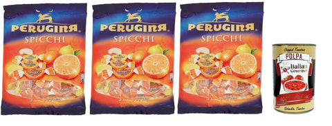 Italian Gourmet Snack Kuchen & Backwaren PERUGINA SPICCHI Caramelle al sapore di agrumi, Zitrusgewürzte Süßigkeiten italien lollies Bonbons Beutel 3x 200g + Italian Gourmet polpa 400g 8032804040014