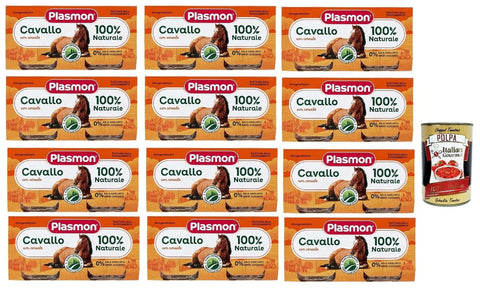 Italian Gourmet Snack Kuchen & Backwaren Plasmon Carne Cavallo e cereale 12x (2x80g) Mit italienischem Fleisch, 100% natürlich, ohne Stärken und Räume hinzugefügt + Italian Gourmet polpa 400g 8032804040014
