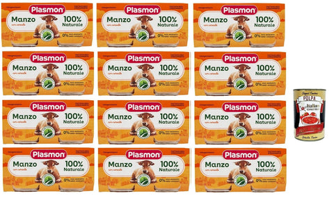 Italian Gourmet Snack Kuchen & Backwaren Plasmon Carne Manzo e cereale 12x (2x80g) Mit italienischem Fleisch, 100% natürlich, ohne Stärken und Räume hinzugefügt + Italian Gourmet polpa 400g 8032804040014