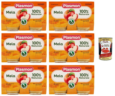 Italian Gourmet Snack Kuchen & Backwaren Plasmon Frutta Mela 6x (2x104g) Nur mit italienischen Äpfeln, 100% natürlich, mit Zugabe von Vitamin C + Italian Gourmet polpa 400g 8032804040014