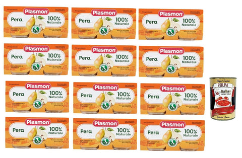 Italian Gourmet Snack Kuchen & Backwaren Plasmon Frutta Pera 12x (2x104g) Nur mit italienischen Birne, 100% natürlich, mit Zugabe von Vitamin C + Italian Gourmet polpa 400g 8032804040014