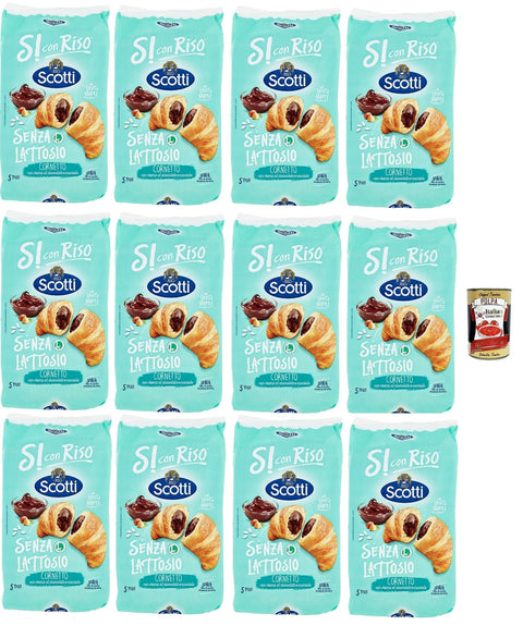 Italian Gourmet Snack Kuchen & Backwaren Riso Scotti, Si con Riso - Cornetti Senza Lattosio nocciola, Laktosefreie Croissants mit Haselnusscreme – Kuchen Laktosefreie süßer Snacks, ohne Palmöl, 12x 240g + Italian Gourmet polpa 400g 8032804040014