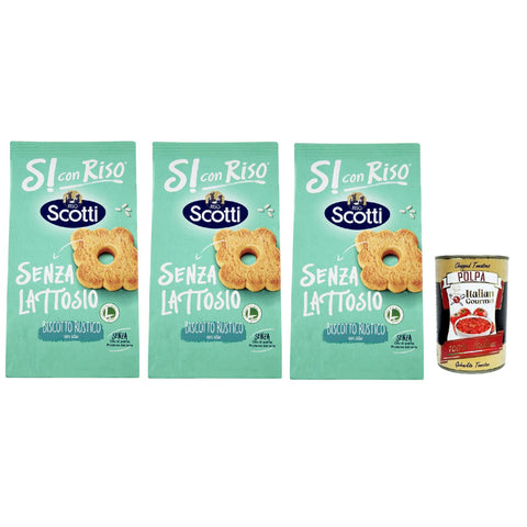 Si con Riso Biscotto Rustico con riso Reiskeks, rustikal, Laktose freie und palmenfreie Kekse, Lactose free biscuits 3x 200 g italienisch Original