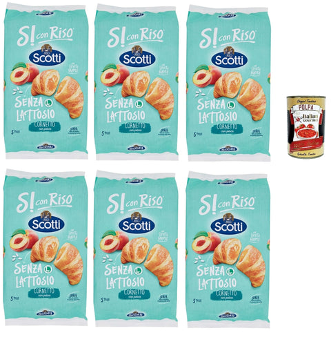 Italian Gourmet Snack Kuchen & Backwaren Si con Riso - Cornetti Senza Lattosio con Farcitura alla Pesca - Laktosefreie Croissants mit Pfirsichfüllung, ohne Laktose, Palmöl ohne, 6x 240g + Italian Gourmet polpa 400g 8032804040014
