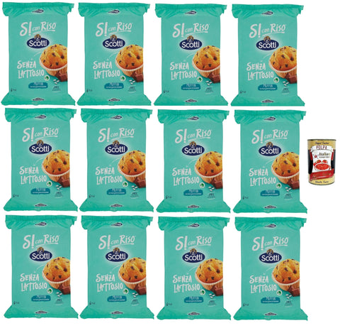 Italian Gourmet Snack Kuchen & Backwaren Si con Riso - Muffin con Riso e Gocce di Cioccolato, Muffins mit Reis und Schokoladenchips, Kuchen Laktose -freie Süße Snacks, Palmöl ohne, 12x 222g + Italian Gourmet polpa 400g 8032804040014