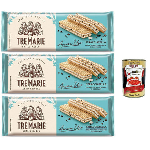Tre Marie Ancora Uno Wafer Stracciatella Waffeln gefüllt mit Milchschokolade Creme und Schokoladenstücke 3x 140 g italienisch Original