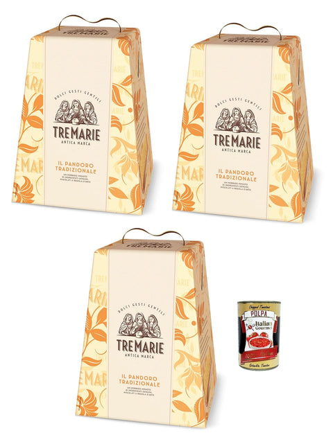 Italian Gourmet Snack Kuchen & Backwaren Tre Marie Il Pandoro tradizionale, weiche mit feiner französischer Butter 3x 750g + Italian gourmet polpa 400g 8032804040014