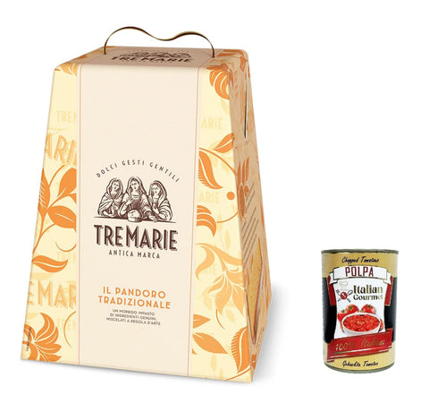 Italian Gourmet Snack Kuchen & Backwaren Tre Marie Il Pandoro tradizionale, weiche mit feiner französischer Butter 750g + Italian gourmet polpa 400g 8032804040014