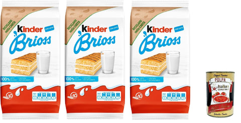 Italian Gourmet Snack Kuchen Kinder Brioss - 10 Snacks Schwammkuchen, natürlich zu 100% italienischer Milchfüllung, ausgezeichnet zum Frühstück und Snack, 3x 270 + Italian Gourmet polpa 400g 8032804040014