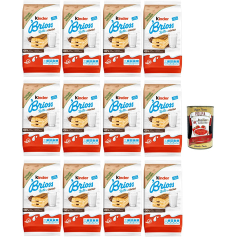 Kinder Brioss Latte e cacao, 10 Snacks Schwammkuchen, natürlich mit Doppelmilch und Kakaofüllung, hervorragend zum Frühstück und Snack, 12x 280 g italienisch Original