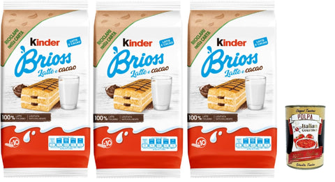 Italian Gourmet Snack Kuchen Kinder Brioss Latte e cacao, 10 Snacks Schwammkuchen, natürlich mit Doppelmilch und Kakaofüllung, hervorragend zum Frühstück und Snack, 3x 280g + Italian Gourmet polpa 400g 8032804040014