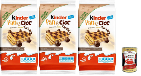 Italian Gourmet Snack Kuchen Kinder Pan e Cioc, 10 Snacks Schwammkuchen mit knusprigen Schokoladenflocken, ausgezeichnet zum Frühstück und Snack, 3x 290g + Italian Gourmet polpa 400g 8032804040014