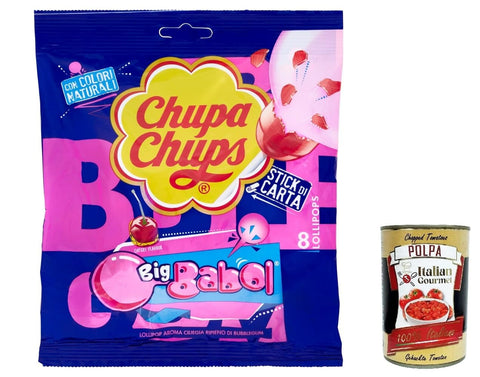 Italian Gourmet Snackbohnen 12x Chupa Chups Cherry Flavour Big Babol 8 Lollipops, Lutscher Kirschgeschmack 144 g + Italian Gourmet polpa 400g 8410031961508