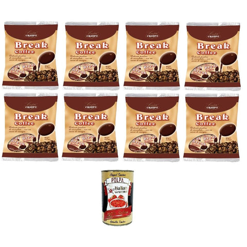 Crispo Break Coffee Break Kaffeebeutel Mit Kaffee gefülltes Schokoladendragee 8x90 g italienisch Original Pastasauce + kostenlos polpa 400 g