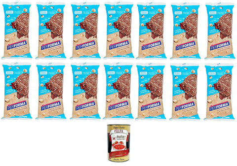 Italian Gourmet Snacks Performa brauner Reissnack mit Milchschokolade und braune Reiskuchen mit Haselnüssen in einer Packung mit 4 frischen Beuteln mit je 2 Keksen à 14x142g+ Italian Gourmet polpa 400g 8032804040014