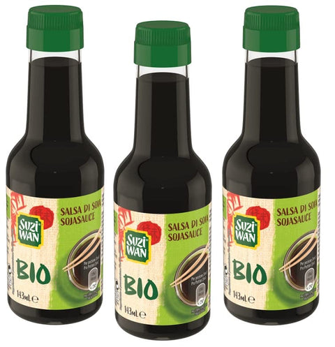Suzi Wan Salsa di Soia Biologica Bio-Sojasauce Glasflasche 143 ml 3x italienisch Original + gratis Polpa di Pomodoro 400 g Dose