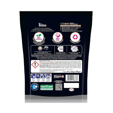 Italian Gourmet Spezialwaschmittel 3x Perlana Renew Caps Black, Waschmaschinen-Waschmittelkapseln, neue 3in1-Formel, ideal für alle dunklen Kleidungsstücke, Packung mit 20 Wäschen+ Italian Gourmet pelati 400gr 8015100576333