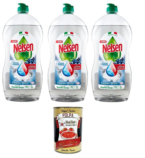 Nelsen Detersivo per stoviglie Carboni attivi Aktivkohle Geschirrspülmittel 3x 850 ml Spezialwaschmittel italienisch Original