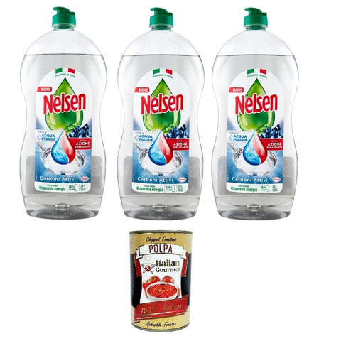 Nelsen Detersivo per stoviglie Carboni attivi Aktivkohle Geschirrspülmittel 3x 850 ml Spezialwaschmittel italienisch Original
