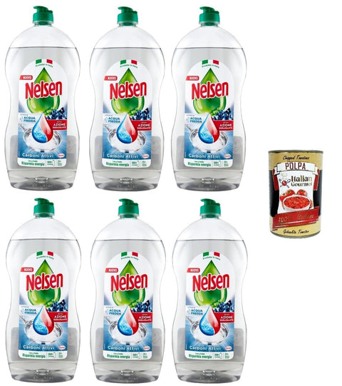 Nelsen Detersivo per stoviglie Carboni attivi Aktivkohle Geschirrspülmittel 6x 850 ml Spezialwaschmittel italienisch Original