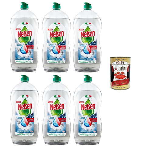 Nelsen Detersivo per stoviglie Carboni attivi Aktivkohle Geschirrspülmittel 6x 850 ml Spezialwaschmittel italienisch Original