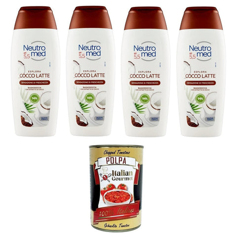 Neutromed Ph 5,5 Cocco Latte Bagnodoccia pH 5,5 Kokosmilch Körperwaschmittel, 4x 400 ml Spezialwaschmittel italienisch Original