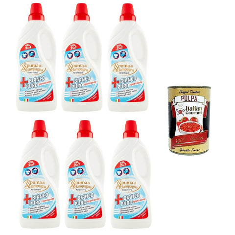 Spuma di Sciampagna- Bianco Puro Additivo igienizzante Reinweißer Desinfektionszusatz 6x1 lt italienisch Original Pastasauce + kostenlos polpa 400 g
