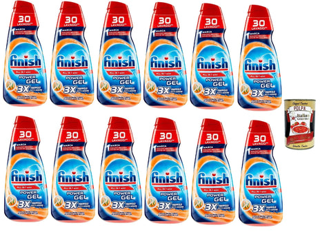 Italian Gourmet Spülmaschinenreinigung Finish Powergel Flüssigwaschmittel für die Spülmaschine, multifunktional, entfettende Wirkung, Anti-Geruchsgel, 30 Wäschen 12x 600ml + Beni Culinari Kostenloser Schlüsselanhänger