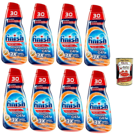 Finish Powergel Flüssigwaschmittel für die Spülmaschine multifunktional entfettende Wirkung Anti-Geruchsgel 8x600 ml 30 Wäschen italienisch Original Pastasauce