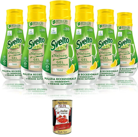 Italian Gourmet Spülmaschinenreinigung Svelto Gel Lavastoviglie All-in-1 Powered by Nature, 6 Stück mit 36 Waschgängen, Geschirrspülmittel mit Inhaltsstoffen natürlichen Ursprungs, wirksam in kurzen Spülgängen+ Italian Gourmet polpa 400g 8710847897122