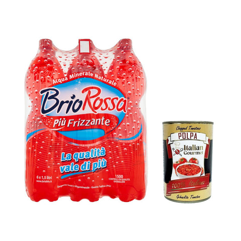 Rocchetta Brio Rossa Più Frizzante Mehr prickelndes oligomineralisches natürliches Mineralwasser 6x1.5 lt 5 lt italienisch Original Pastasauce + kostenlos polpa