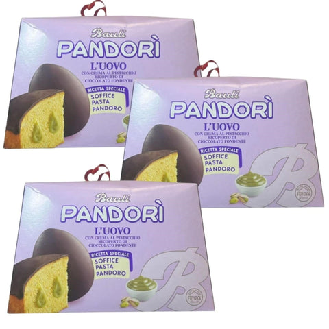 Italian Gourmet Stollen 3x Bauli Pandorì L'Uovo  Osterkuchen mit Pistaziencreme und Zartbitterschokolade, Weicher Pandoro-Teig, 620 g
