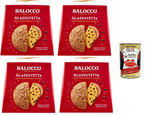 Italian Gourmet Stollen BALOCCO Panettone Glassuvetta senza canditi GlassRosinen ohne kandierte Früchte 4x 750gr+ Italian Gourmet polpa 400g 8032804040014