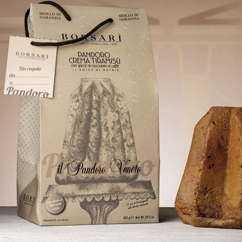 Italian Gourmet Stollen Borsari Pandoro mit Tiramisu Creme und Kaffee-Schokoladenstückchen Shopper 850g