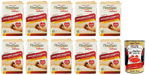 Italian Gourmet Teffmehl 10x FiberPasta Farina Mehl ist ein Weizenmehl Präparat mit 15% Ballaststoffen,niedriger glykämischer Index + Italian Gourmet Polpa di Pomodoro 400g Dose 8008647000690