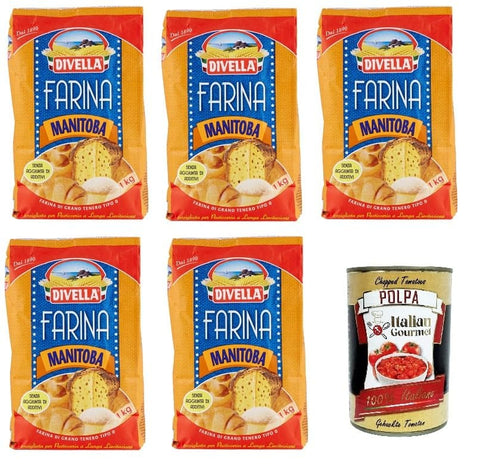 Italian Gourmet Teffmehl 5x Divella Farina Manitoba Manitoba-Mehl 1 kg + Italian Gourmet polpa 400g 8005121200515