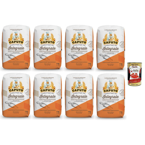 Caputo Farina Integrale - Vollkorn Mehl - Vollkorn Weichweizenmehl Ideales für Neapolitanische Pizza - 8x1 KG italienisch Original + kostenlos polpa 400 g