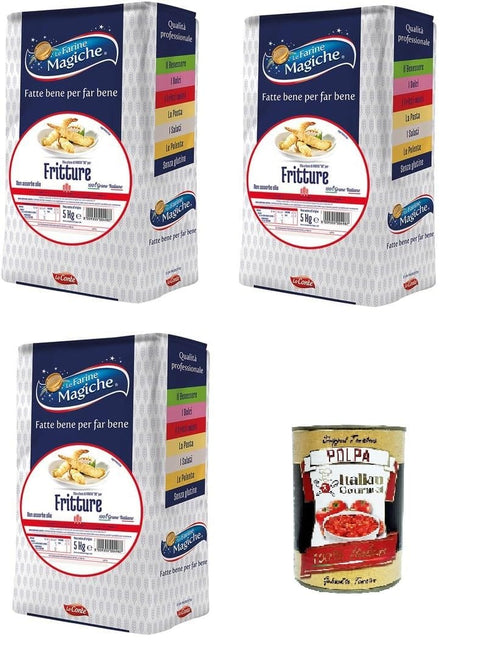 Italian Gourmet Teffmehl Lo Conte Le Farine Magiche Per Fritture Die Zaubermehle zum Braten 3x5kg + Italian Gourmet polpa 400g 8032804040014