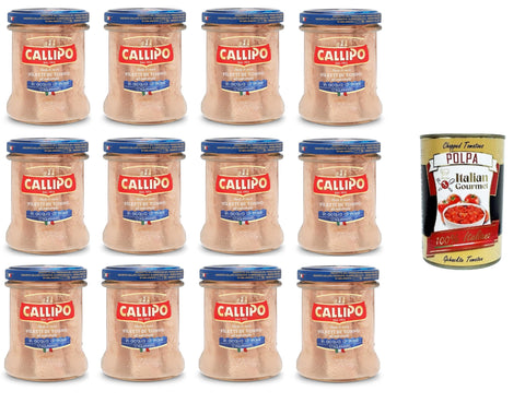 Italian Gourmet Thunfisch Callipo Filetti di Tonno al naturale in acqua di mare Natürliche Thunfischfilets in Aquamaris-Meerwasser 12x170gr + Italian Gourmet polpa 400g 8032804040014