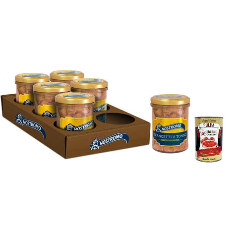 Nostromo Thunfischspuren mit Olivenöl, 6 Gläser von 180 gr. Überlegene Qualität, handgefertigt, Quelle von Omega 3 italienisch Original