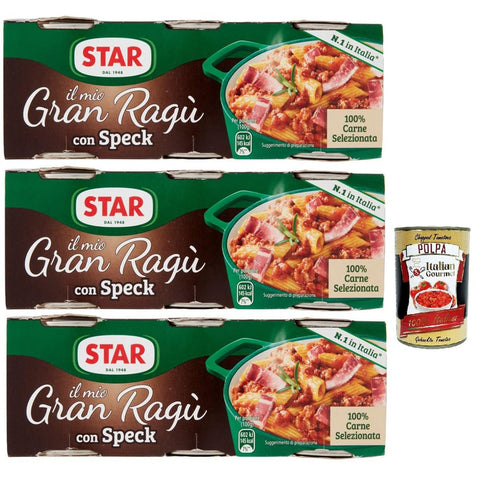 Star il mio Gran Ragù con geräucherter Schinken, mit 100% italienischem Fleisch, N.1 in Italien, 3x Packung mit 3 Dosen à 100 g Original Pastasauce + kostenlos