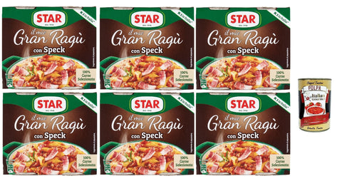 Italian Gourmet Tomatensauce Star il mio Gran Ragù con geräucherter Schinken, mit 100% italienischem Fleisch, N.1 in Italien, 6x Packung mit 2 Dosen à 180g + Italian Gourmet polpa 400gr 8032804040014