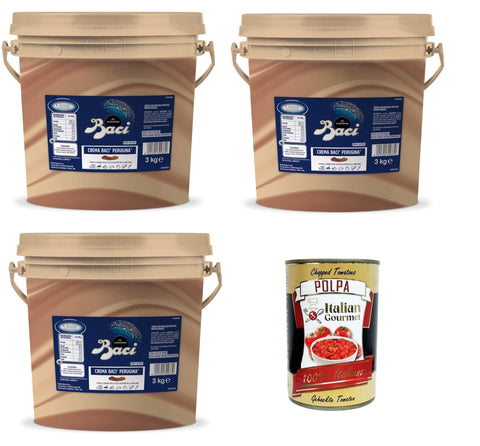 Italian Gourmet Tortencremes & Kuchenfüllungen Baci Perugina Professionale Crema Con Granella Di Nocciole Creme mit Haselnusskrümeln – 3x 3 kg + Italian Gourmet polpa 400g 8000300399370