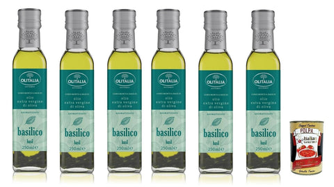 Italian Gourmet Trüffel Olitalia Olio Condimento a Base di olio extra vergine di oliva all'aroma di Basilico, Extra Natives Olivenöl Basilikum geschmack 6x 250ml + Italian Gourmet polpa 400g 8032804040014